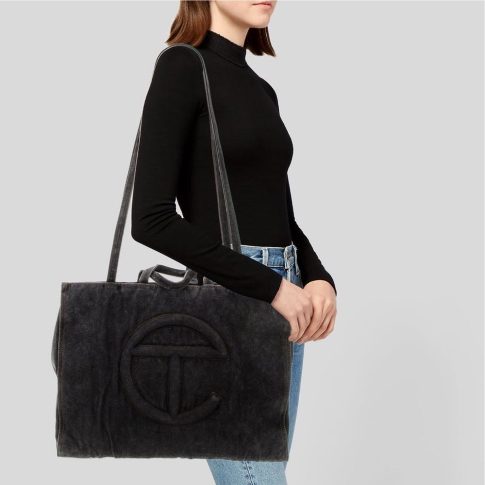 Telfar - Large Denim Shopper Tote Bag - Black - HTF - Picture 7 of 7